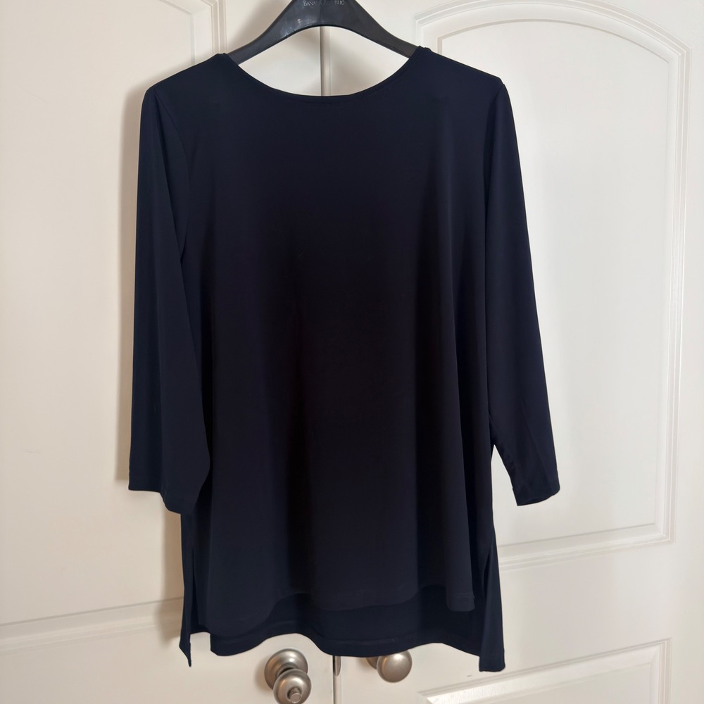 Susan Graver Modern Essentials Navy Blue Liquid Knit Tunic Top XL 3/4 Sleeve